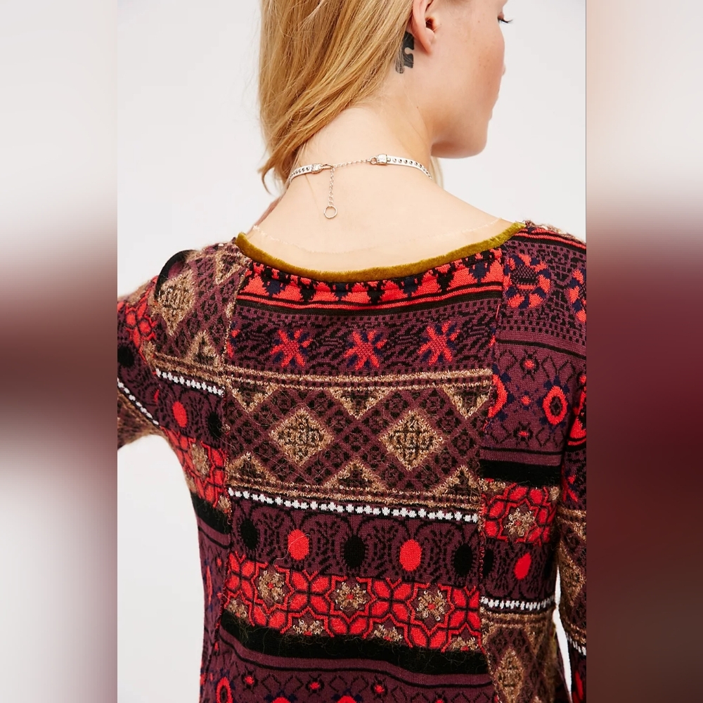Free People World Traveler Alpaca Blend Embroidered Boho Pullover Sweater Knit M - Picture 8 of 11